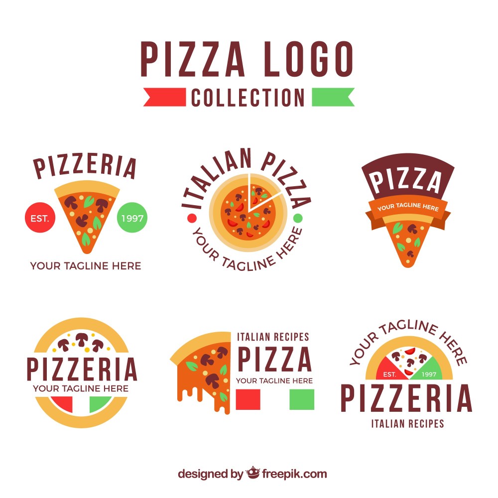 Collection of pizza logos in flat design