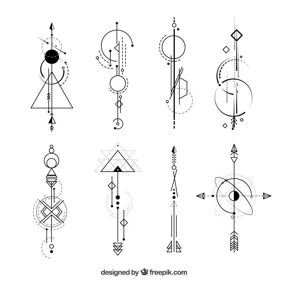 Collection of tattoos with abstract shapes