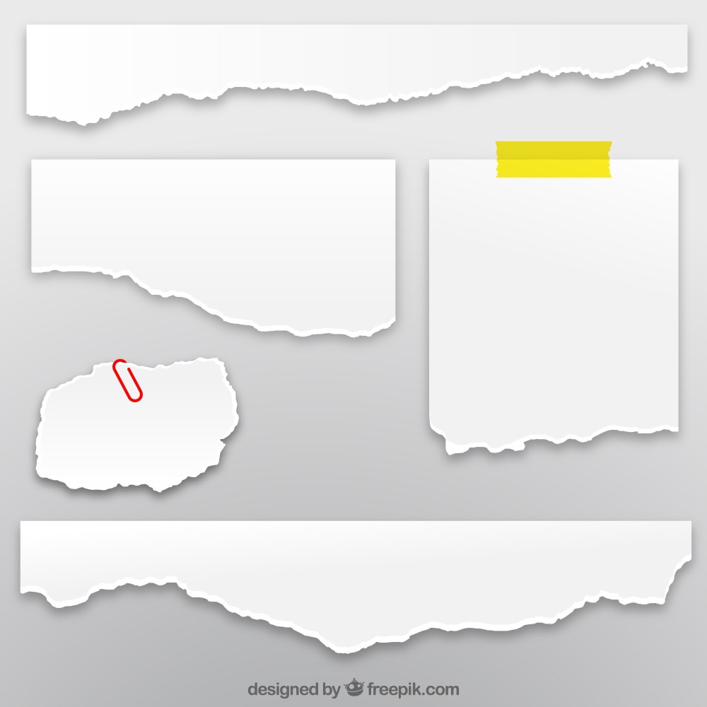 Collection of torn paper sheets