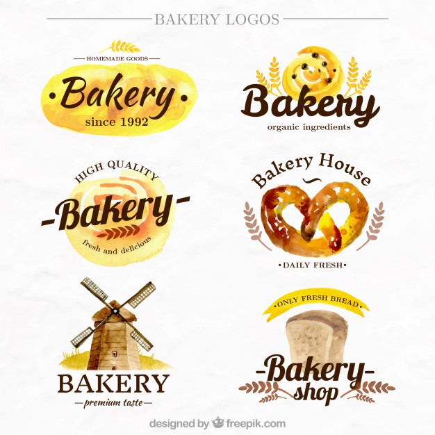 Collection of watercolor bakery logo