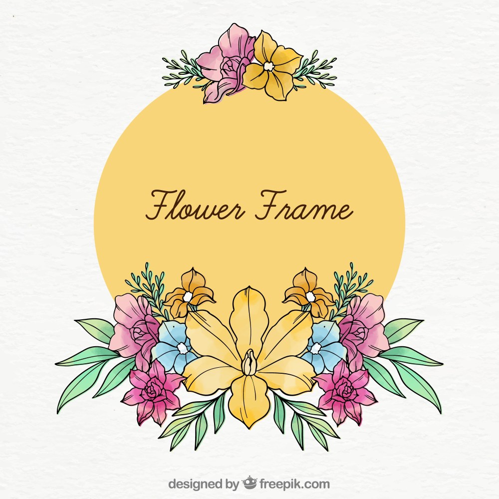 Colorful flower frame in hand drawn style