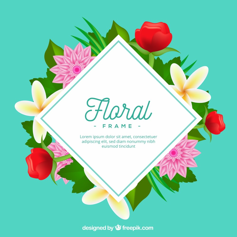 Colorful frame with realistic flowers