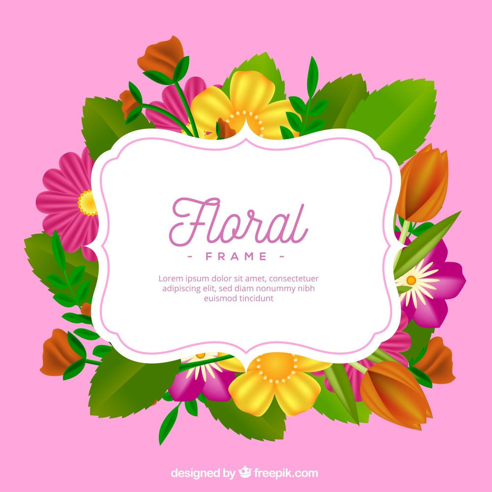 Colorful frame with realistic flowers
