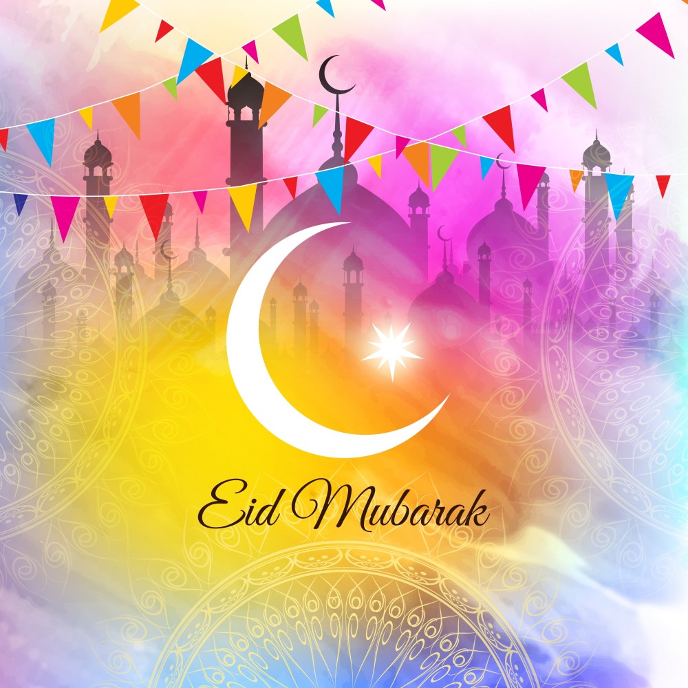 Colorful watercolor eid mubarak vector design