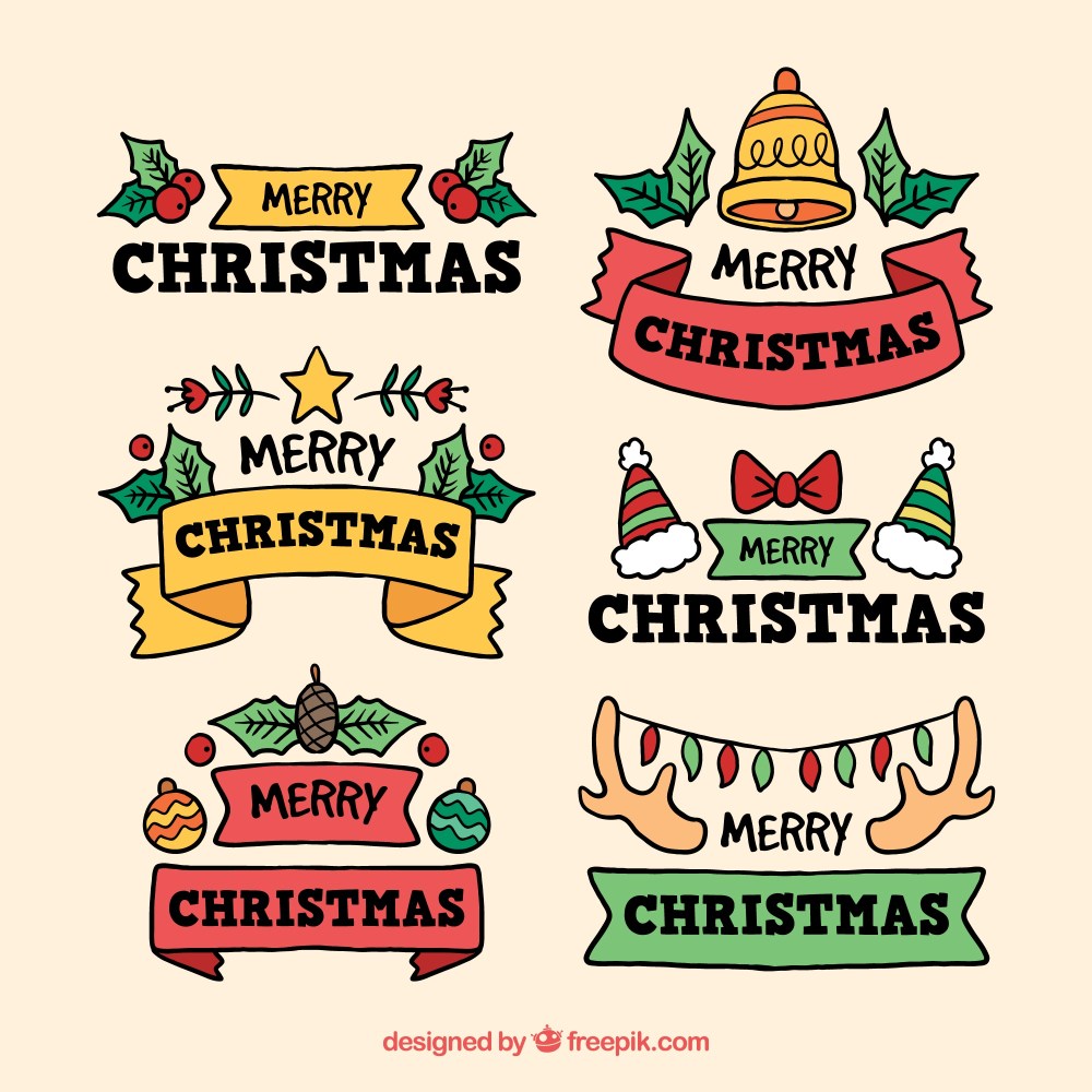 Colourful hand drawn christmas stickers