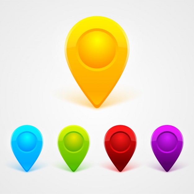 Colourful map pins set