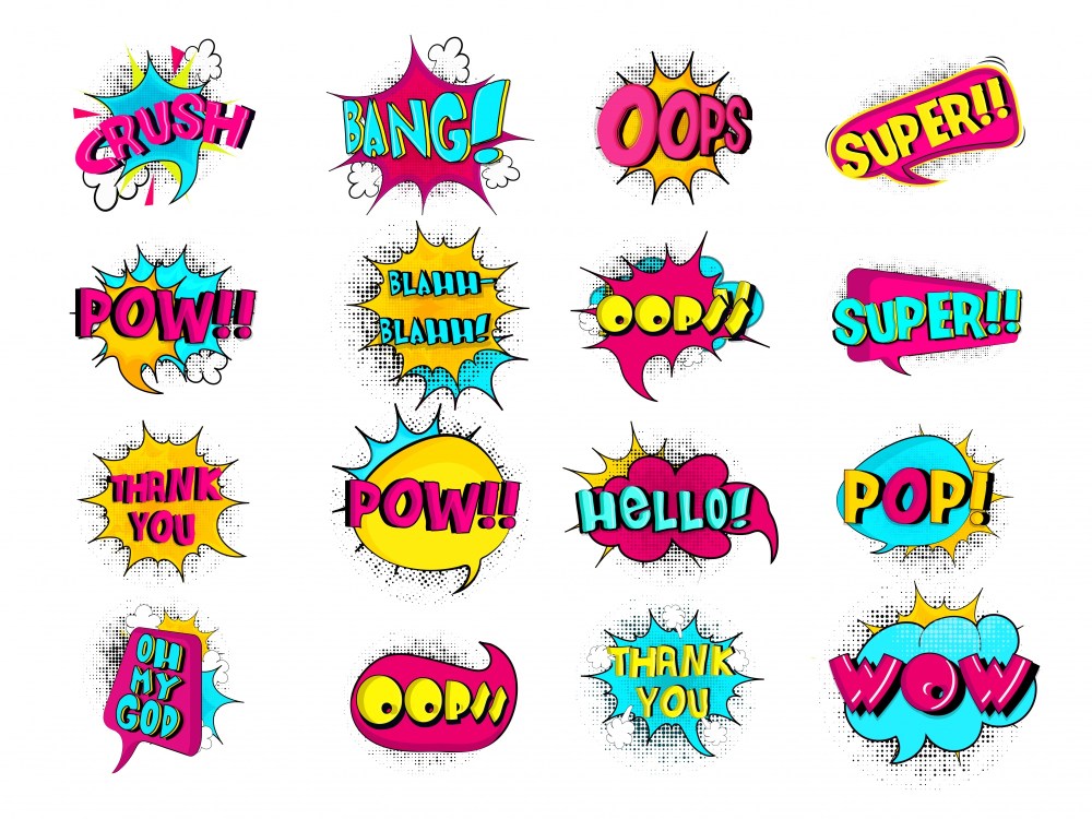  Comic Speech Bubbles Set, Vintage Style