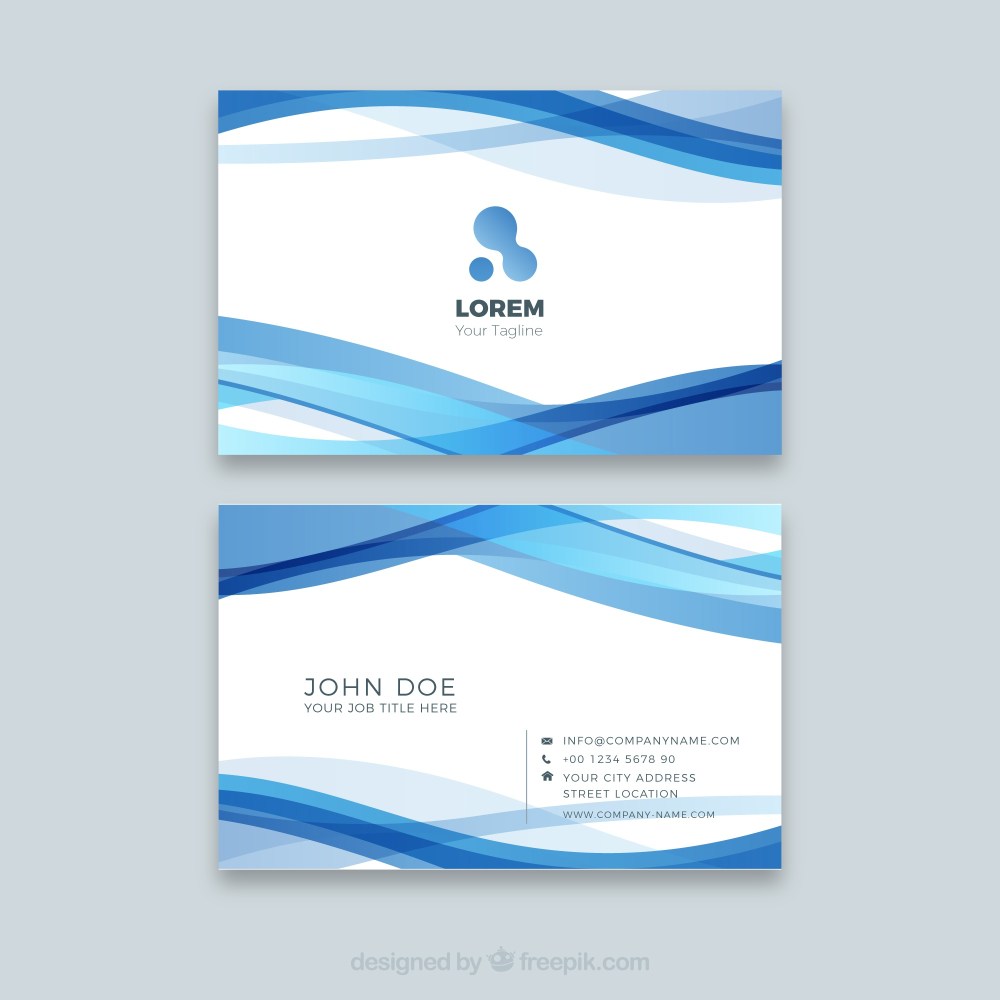 Corporate business card with blue waves