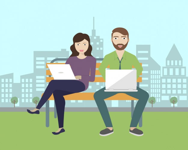Couple sat in a bench