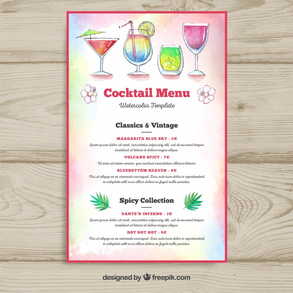 Creative cocktail menu template