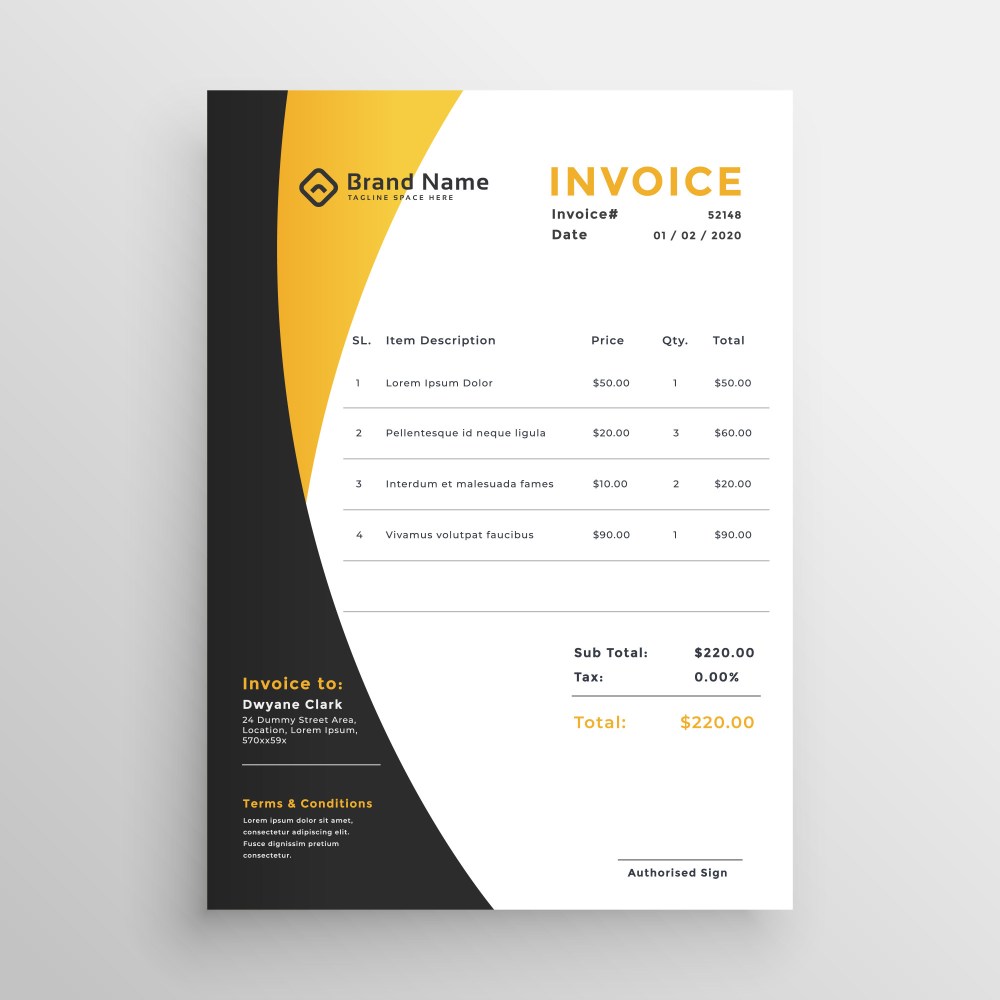 Creative yellow modern invoice template
