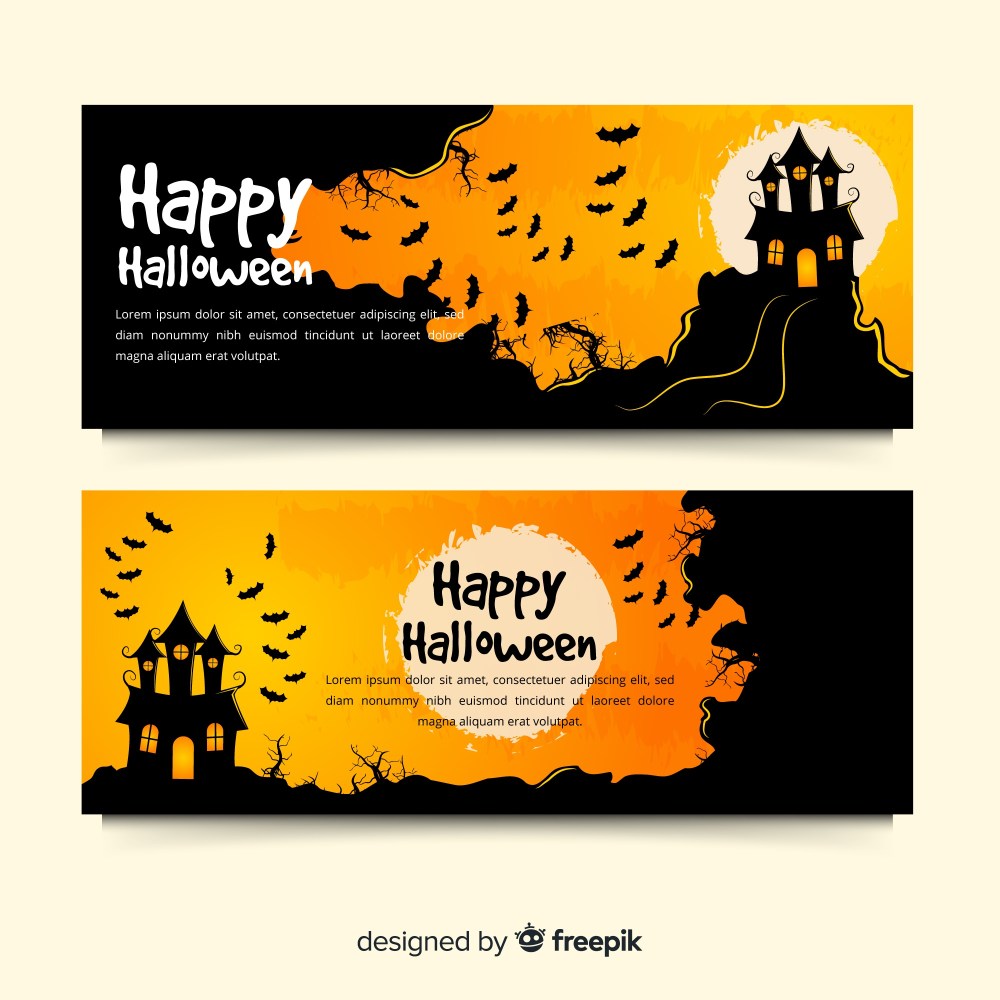 Creepy halloween banners with flat design