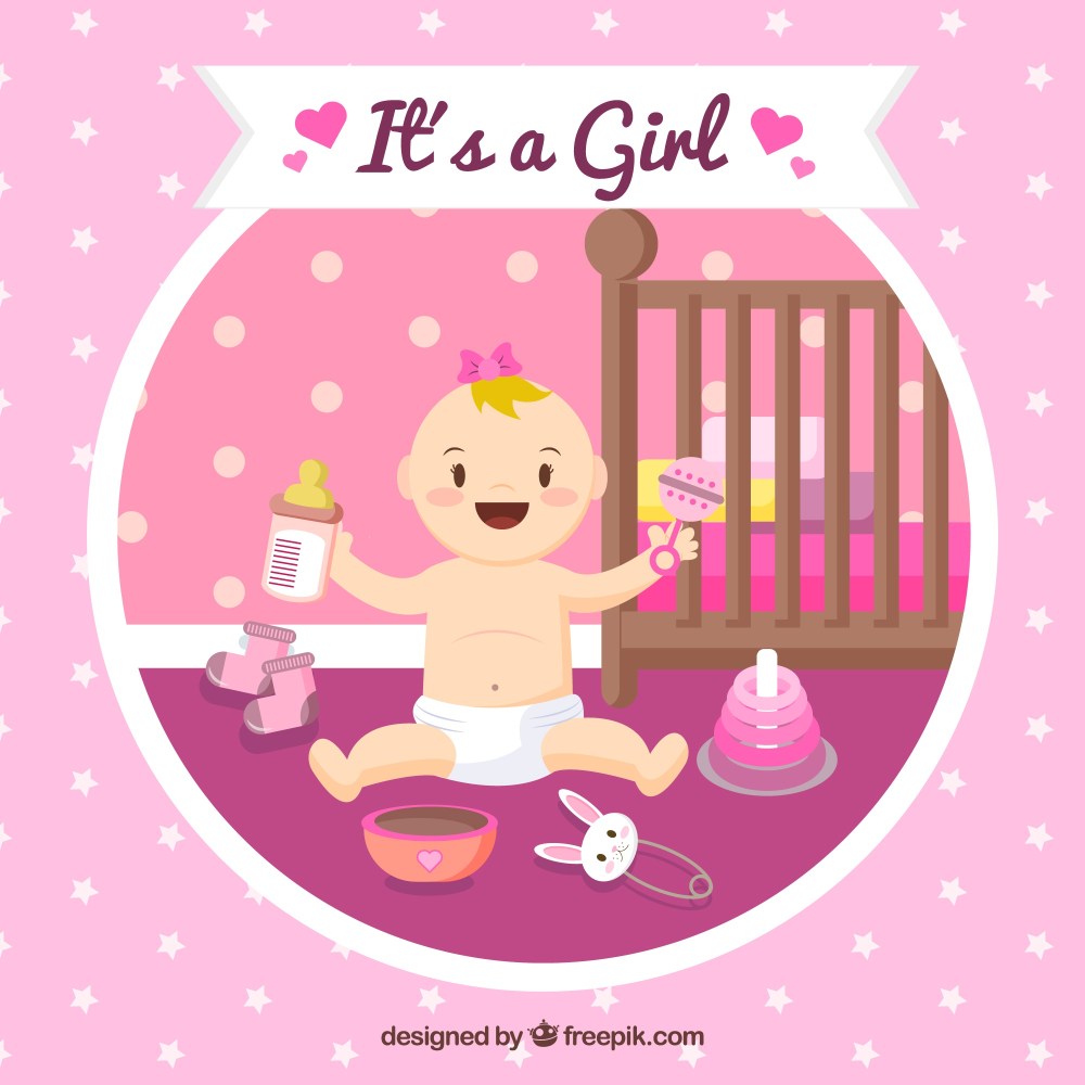 Cute baby girl background in flat style