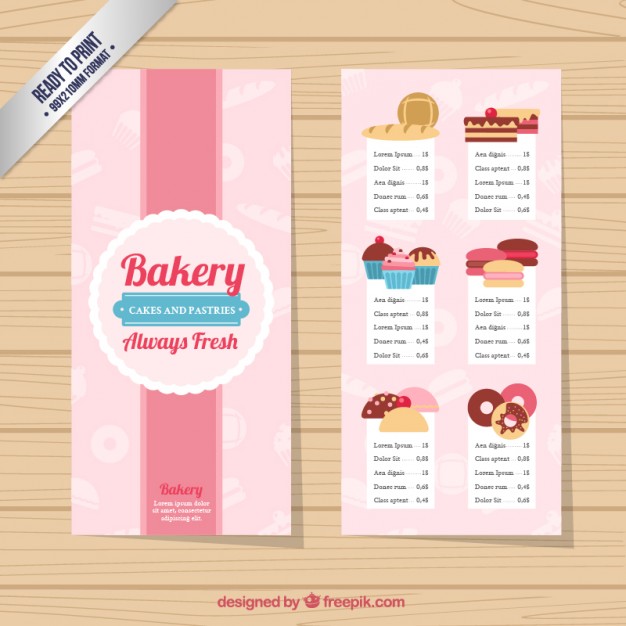 Cute bakery menu template