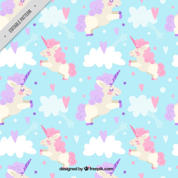 Cute unicorn between clouds pattern