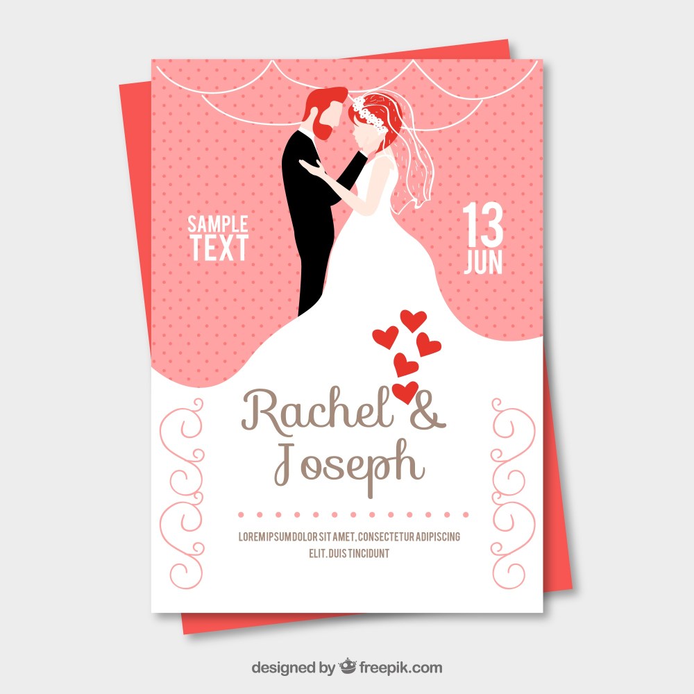 Cute wedding invitation with newlyweds