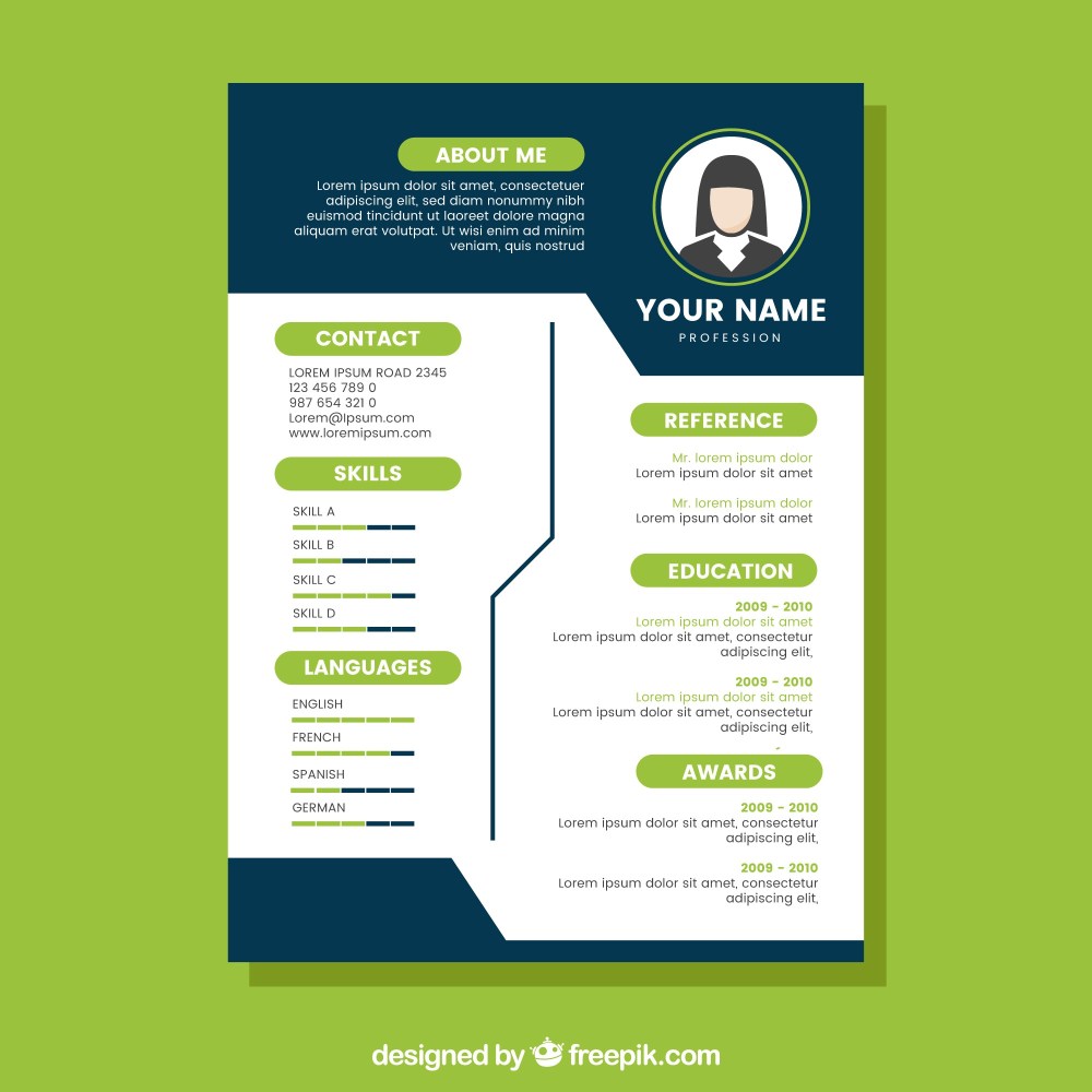 Dark blue and green cv template