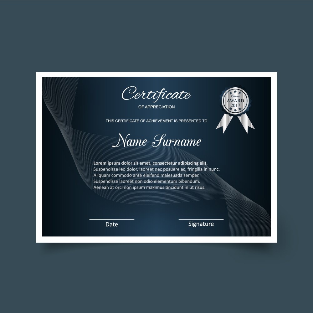 Dark certificate of appreciation template