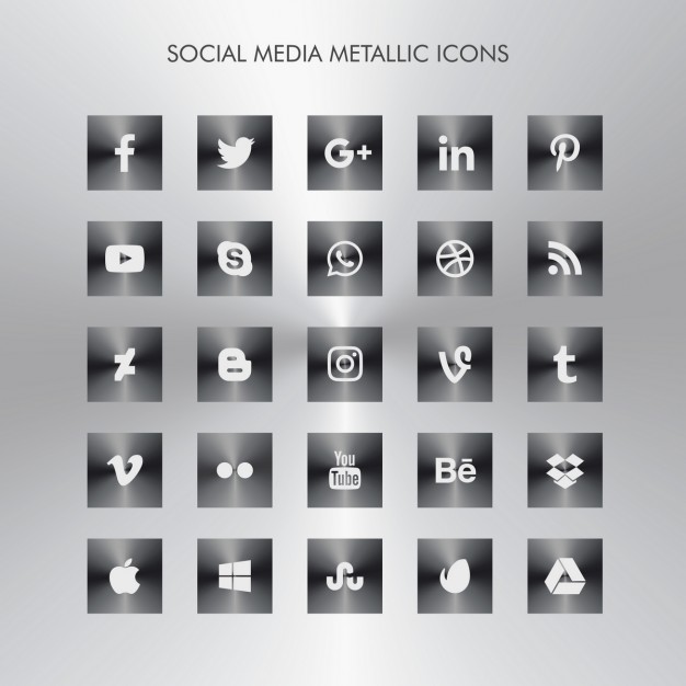 Dark metallic social media icons