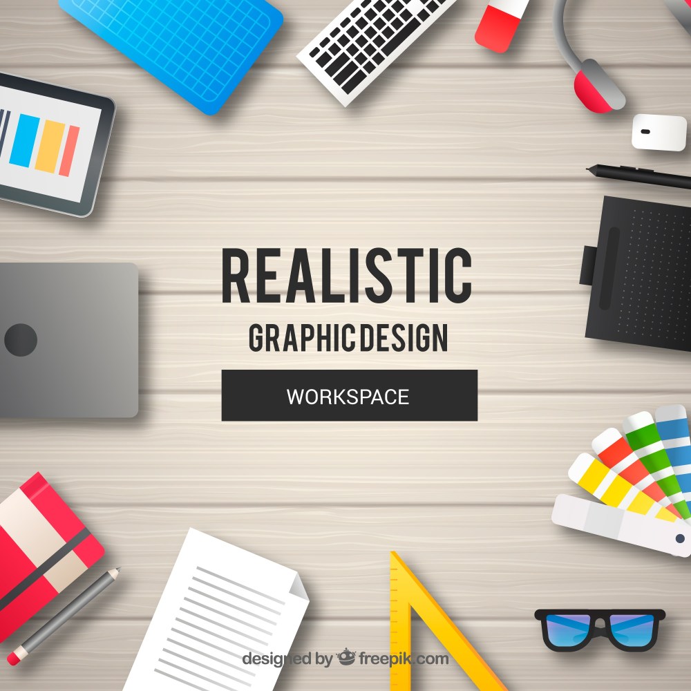 Detailed graphic design workspace