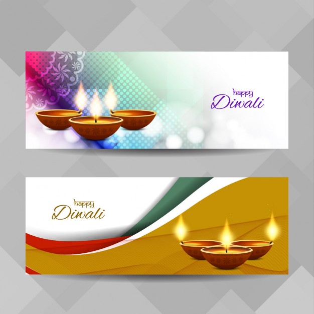 Diwali banners with wavy shapes