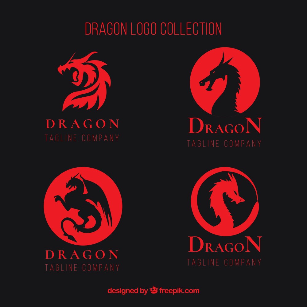 Dragon logo collection with flat design