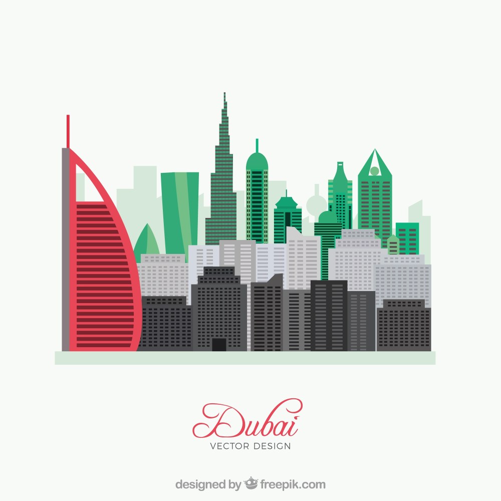 dubai flag skyline silhouette