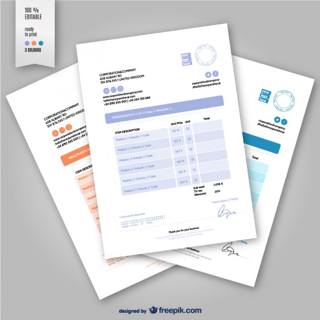 Editable invoice template