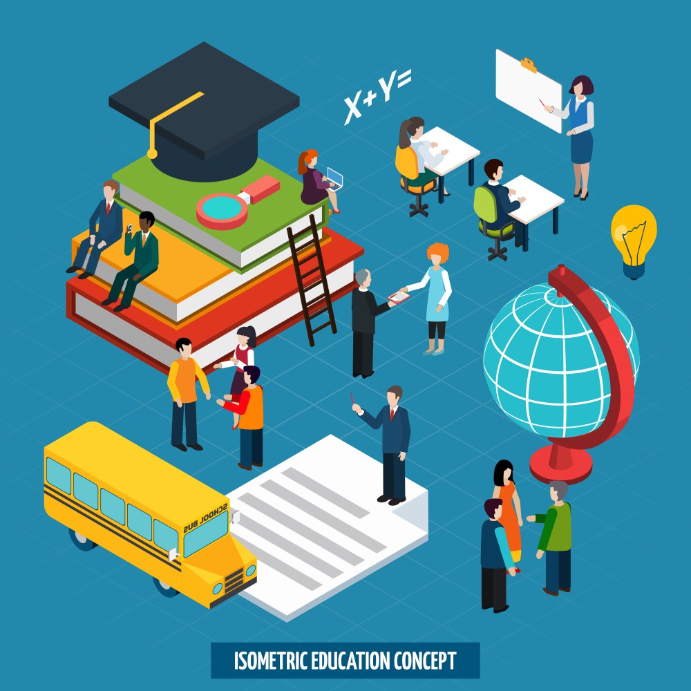 Education concept in isometric characters 