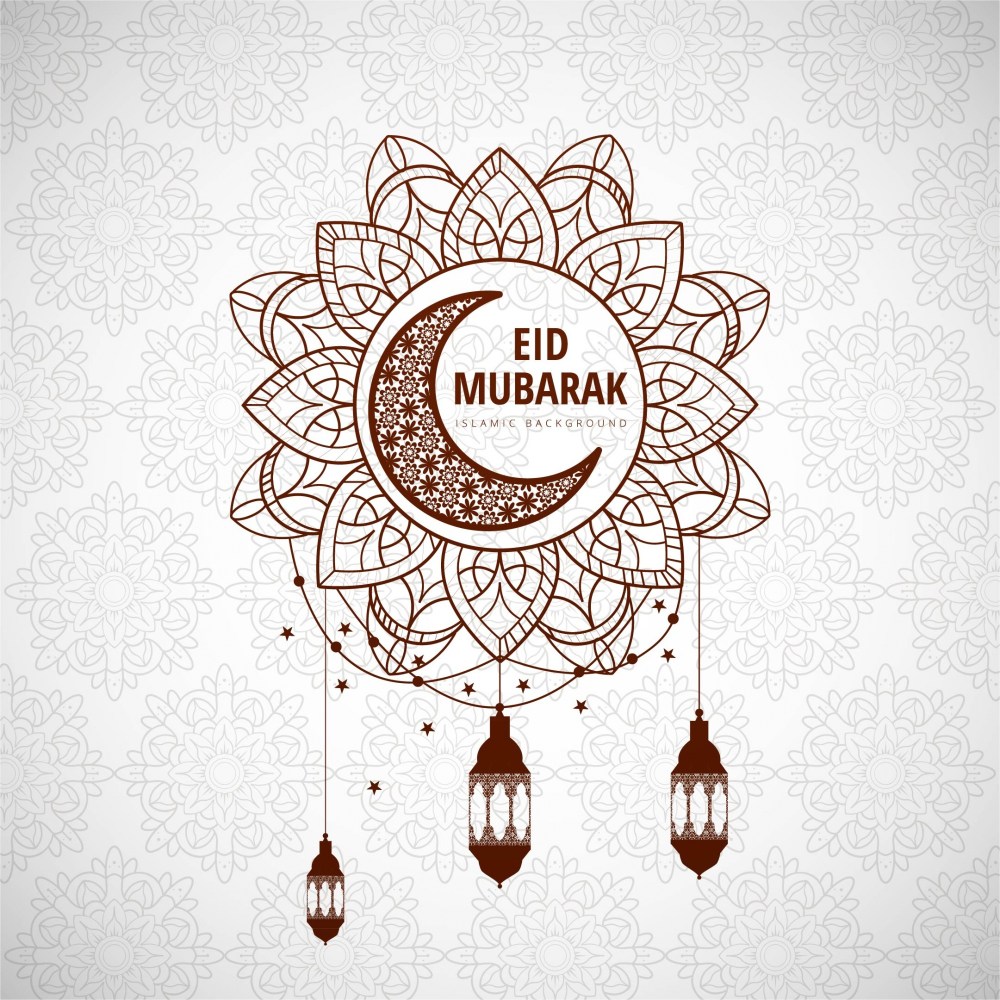 Eid mubarak religious background with lanterns