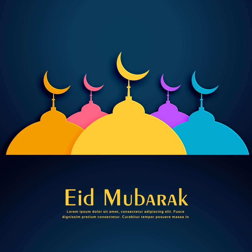 Eid mubarak vector design with colorful mosques