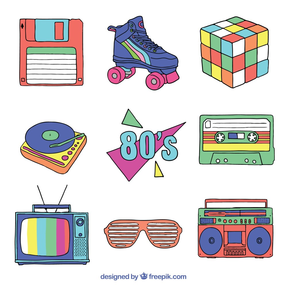 Eighties hand drawn item set 