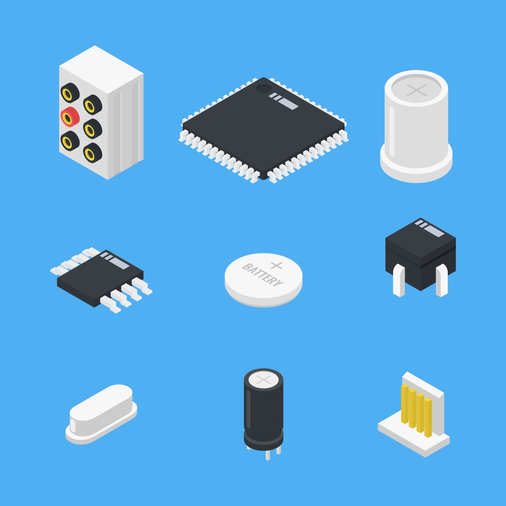 Electronics parts set icon in isometric style 