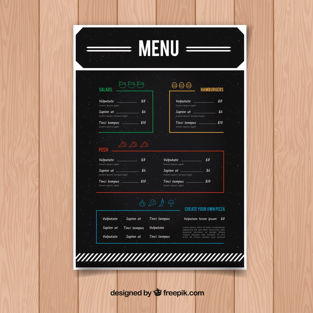 Elegant black restaurant menu