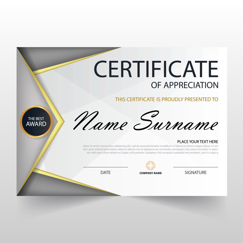 Elegant grey horizontal certificate template