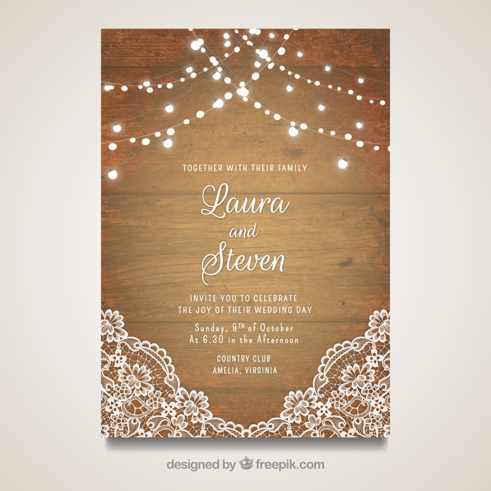 Elegant wedding card with wooden design