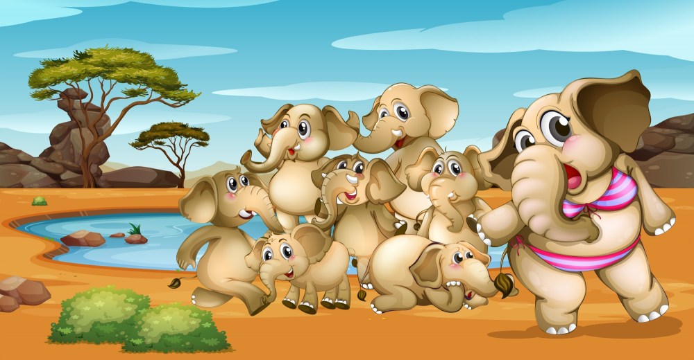 Elephants by the waterhole