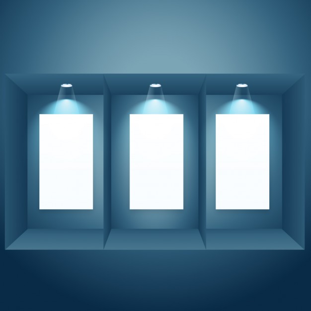 Empty frames with spotlights