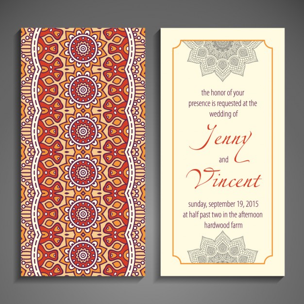Ethnic wedding invitation with abstract forms