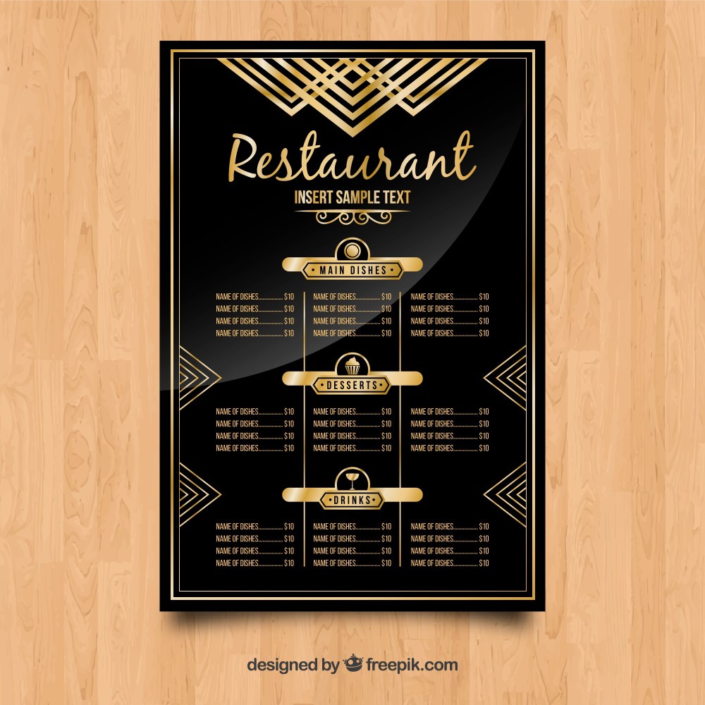 Exclusive menu template with golden style