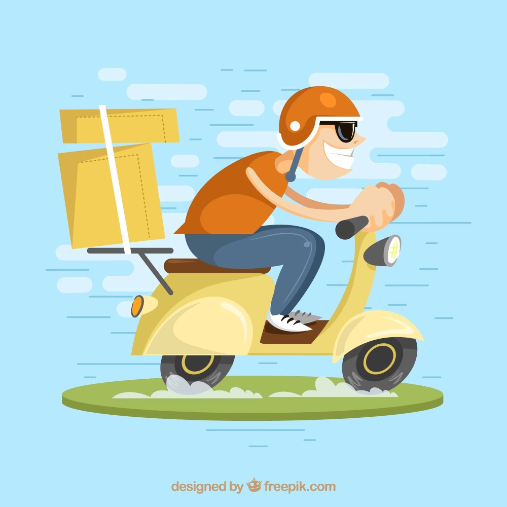 Fast delivery man on scooter