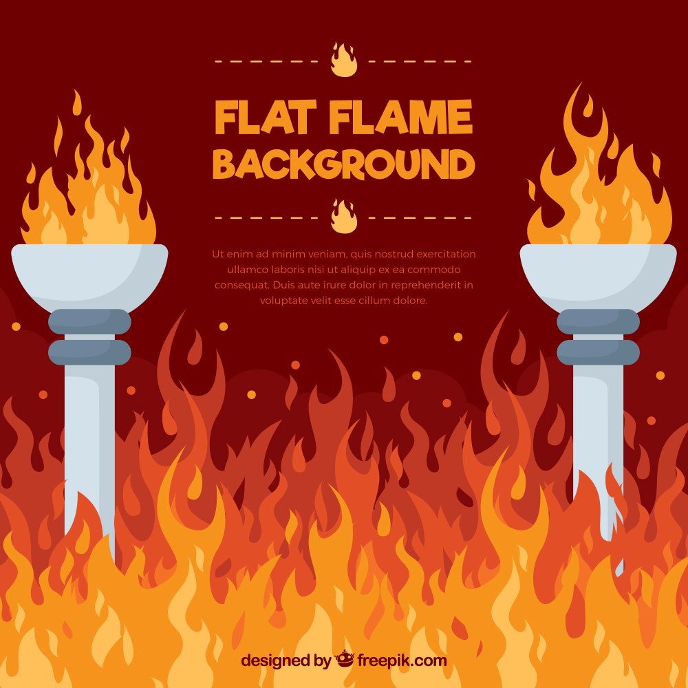 Flat background with flames and torches