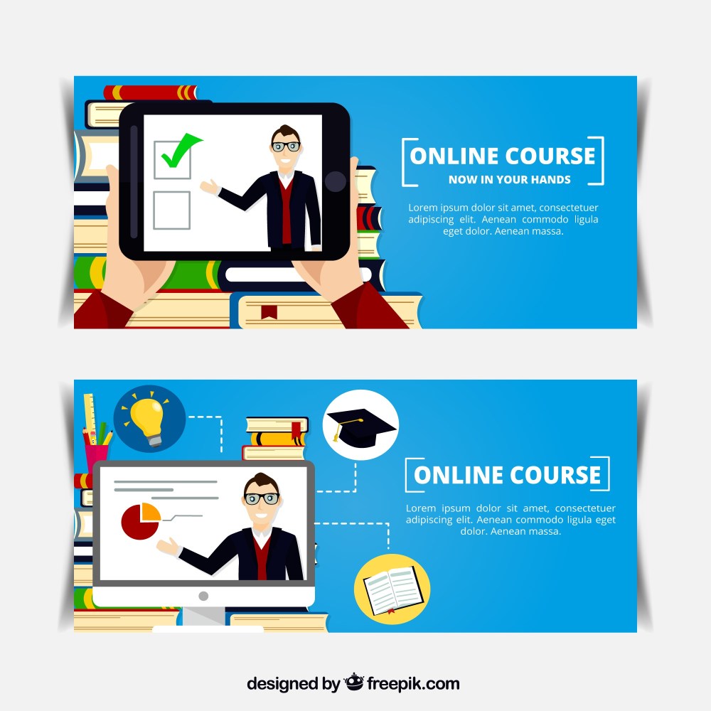 Flat banners of online course