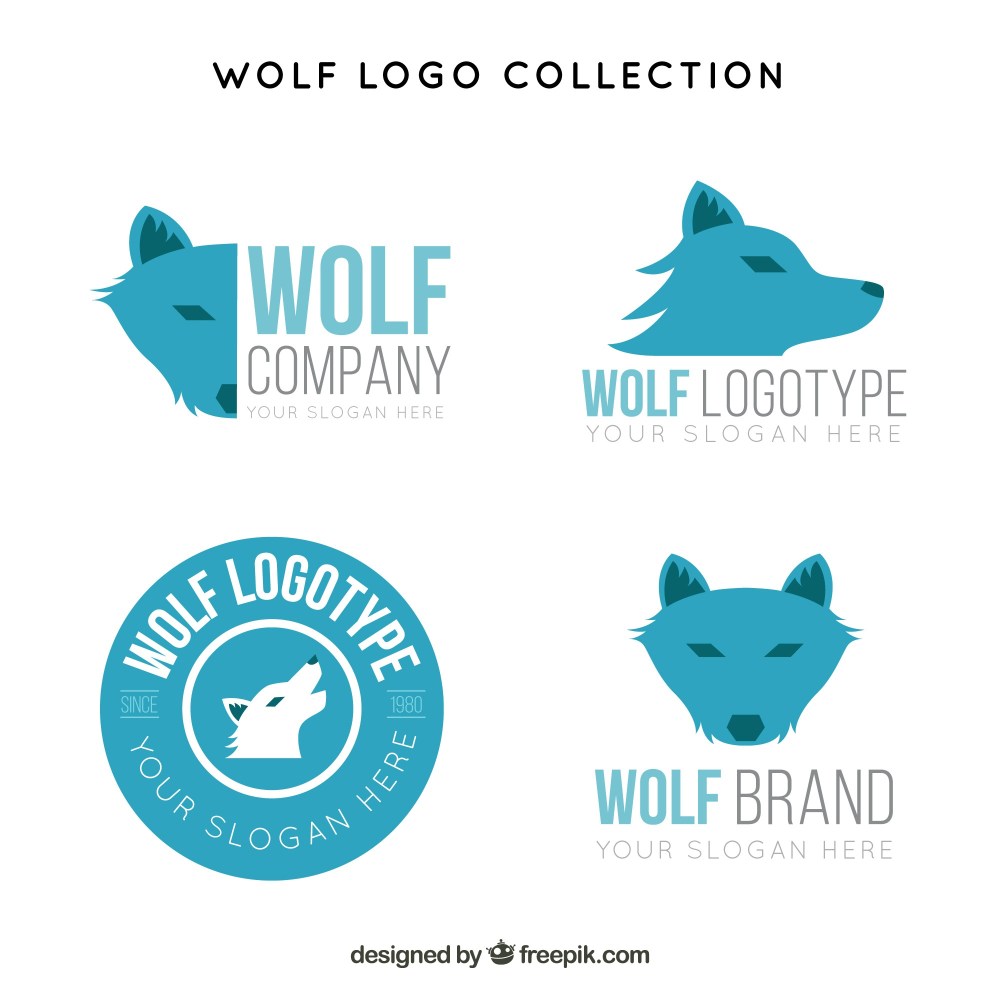 Flat blue wolf logo collection