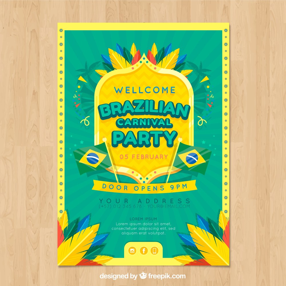 Flat brazilian carnival party flyer/poster