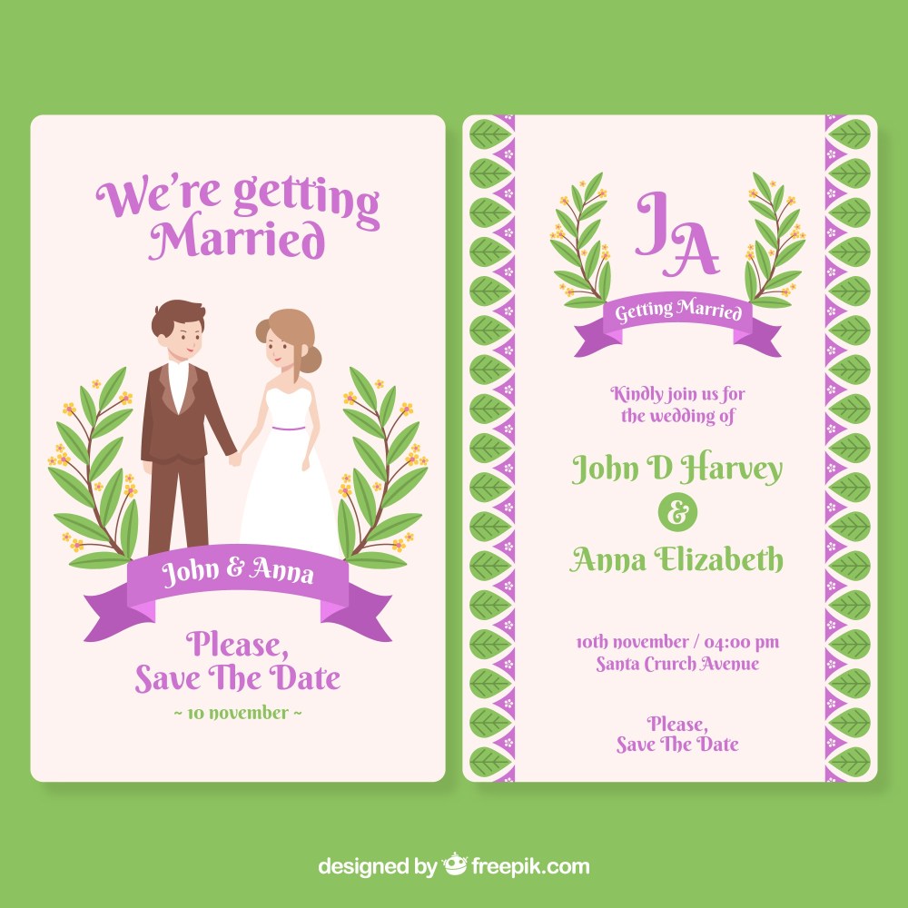Flat design wedding invitation 