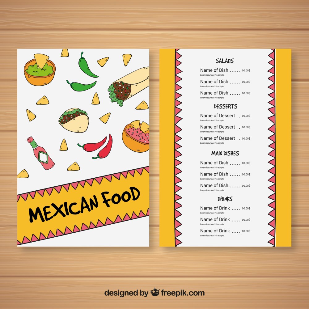 Flat mexican food menu template