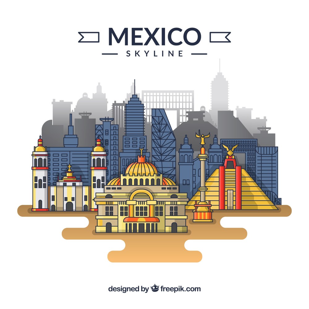 Flat mexico skyline background