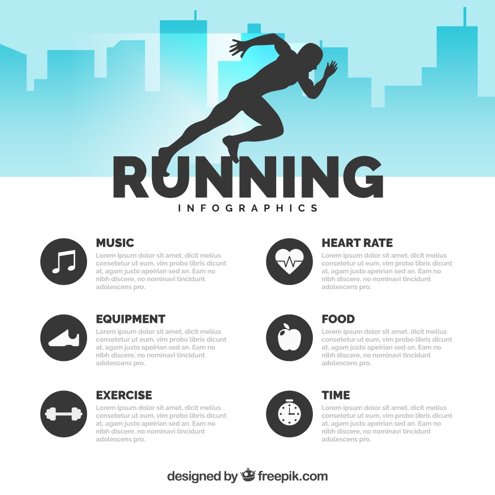 Flat running infographic with silhouette