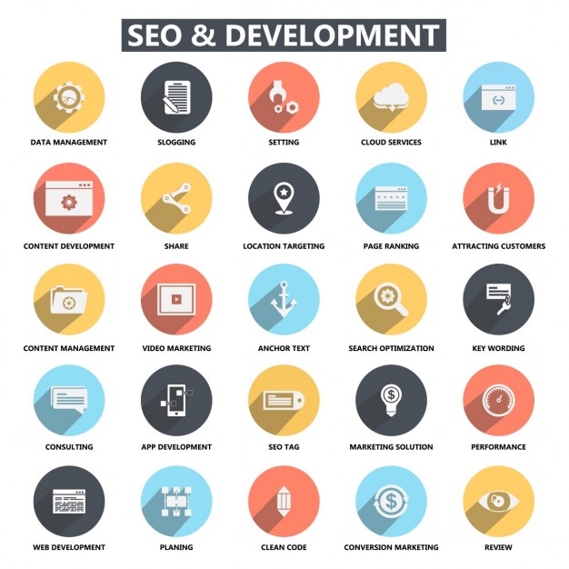 Flat seo development icons